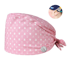 100% Cotton Teeth Cute Cartoon Print Medical Uniform Nursing Hats Beautician Scrub Caps with Button Nurse Cap Accessories Women