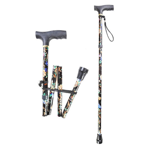 Lightweight Foldable Walking Sticks For Elderly Old Man telescopic 92cm Adjustable Folding Floral Metal Cane Trekking Hiking