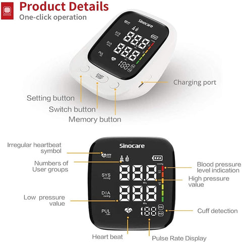 Sannuo Sinocare Blood Pressure Monitor Medical Health Automatic Upper Arm Digital Backlit Display Machine BP Heart Rate Pulse