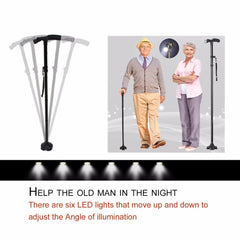 Walking Stick LED Light Canes Trekking Trail Hiking Poles Old Man Ultralight Folding Protector Adjustable T Handlebar Elders