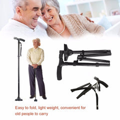 Walking Stick LED Light Canes Trekking Trail Hiking Poles Old Man Ultralight Folding Protector Adjustable T Handlebar Elders