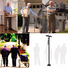 Walking Stick LED Light Canes Trekking Trail Hiking Poles Old Man Ultralight Folding Protector Adjustable T Handlebar Elders