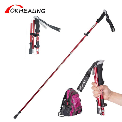 Multifunction Walking Stick Trekking Poles Telescopic Fold Crutches Hiking Stick Crutch Elderly Metal Stick Walking Cane Outdoor